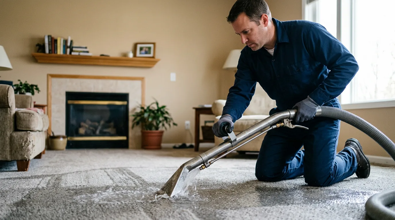 Water damage restoration technician working near Vassar, KS